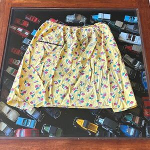 Vintage Fruit Pattern Apron 1970s Yellow Red Cherry Peach Grapes Apple Retro